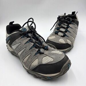 Merrell Alverstone Hiking Shoes Womens 6.5 Grey Black Blue J49010 Low Top Trail